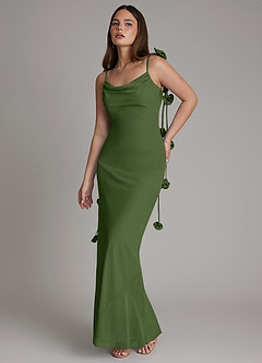 Azazie Kalico Bridesmaid Dresses Olive Mermaid Pleated Chiffon Dress image1