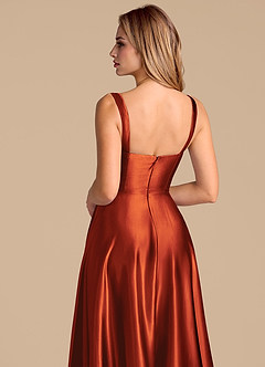 Azazie Shaude Bridesmaid Dresses Paprika A-Line Pleated Metallic Satin Dress image7