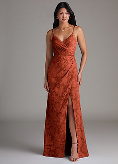 Azazie Maci Bridesmaid Dresses Auburn Sheath Pleated Floral Burnout Dress image4