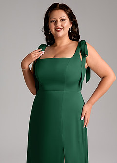 Azazie Frostine Bridesmaid Dresses Dark Green A-Line Bow Stretch Satin Dress image12