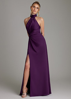 Azazie Gracelynn Vestidos de damas de honor Vestido de Uva de Satén Elástico de Corte Recto con Plisado image5