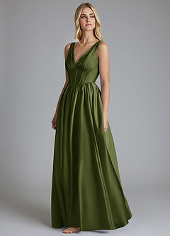 Azazie Delmie Bridesmaid Dresses Olive A-Line Corset Stretch Satin Dress image4