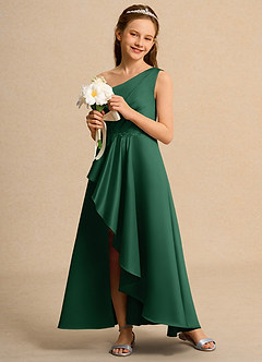 Azazie Taffy Girl Flower Girl Dresses Dark Green A-Line Lace Matte Satin Dress image4