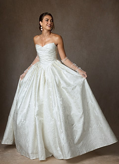 Azazie Celestia Vestidos de novia Vestido de Diamante Blanco de Jacquard Floral de Corte Princesa con Sin tirantes image4