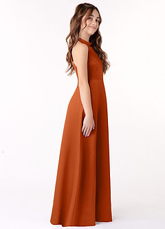 Azazie Laurel Junior Burnt Orange A-Line Stretch Satin Dress image2