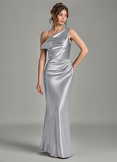 Azazie Emerson Bridesmaid Dresses Silver Mermaid Off the Shoulder Metallic Satin Dress image4