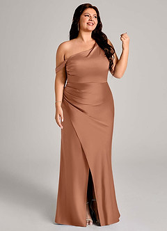 Azazie Madelyn Vestidos de damas de honor Vestido de Bronceador de Satén Elástico de Corte Sirena Convertible con Hombro unilateral image13