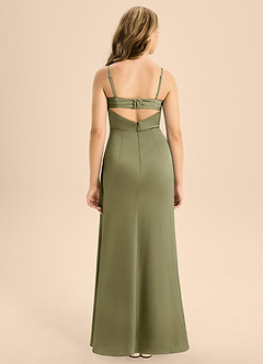 Azazie Renna Junior Pistachio A-Line Pleated Stretch Satin Dress image2