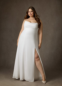 Azazie Camryn Wedding Dresses Diamond White A-Line Strapless Chiffon Dress image13
