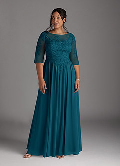 Azazie Mirielle Kleider für die Brautmutter A-Linie Schaufel Spitze Chiffon Kleid Tintenblau image9
