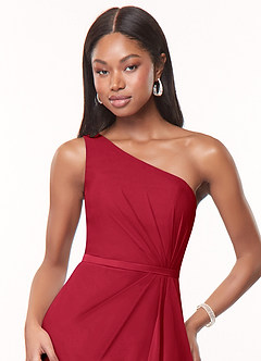 Azazie Liza Bridesmaid Dresses Scarlet Mermaid One Shoulder Chiffon Dress image5