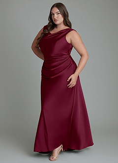 Azazie Kieryn Brautjungfernkleider Meerjungfrau-Linie Plissee Stretch-Satin Kleid Maulbeerrot image11