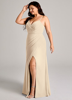 Azazie Maci Brudtärnklänningar Klä av Tubklänning i Chiffong Plisserad Champagne image10