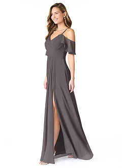 Azazie Dakota Bridesmaid Dresses Steel Grey A-Line V-Neck Pleated Chiffon Dress image3