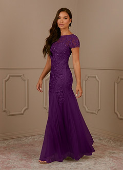 Azazie Laurie Mother of the Bride Dresses Grape Mermaid Scoop Sequins Tulle Dress image3