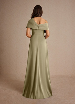 Azazie Milton Mother of the Bride Dresses Moss Green A-Line Pleated Stretch Satin Dress image4