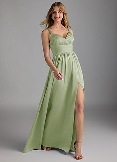 Azazie Chanel Bridesmaid Dresses Dusty Sage A-Line Pleated Stretch Satin Dress image6