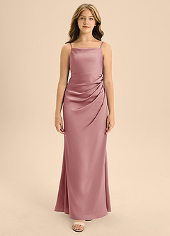 Azazie Renna Junior Dusty Rose A-Line Pleated Stretch Satin Dress image6