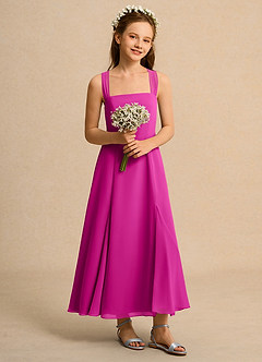 Azazie Tater Girl vestidos de niña de las flores Vestido de Fucsia de Gasa de Corte En A con Plisado image5