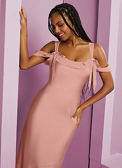 Barbie ♥ Azazie Bridesmaid Dresses Rosette Sheath Pleated Stretch Satin Dress image7