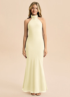 Azazie Velli Junior Vestido Sorvete De Limão de Chiffon de sereia com Pescoço alto image3