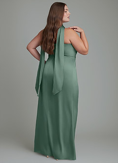 Azazie Calandra Vestidos de damas de honor Vestido Eucalipto de Satén Elástico de Corte Recto con Plisado image2