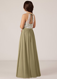 Azazie Fahari Junior Moss Green A-Line Lace Chiffon Dress image4