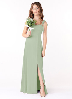 Azazie Rosey Junior Vestido de Salvia Polvorienta de Gasa de Corte En A con Escote de Corazón image4