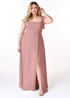Azazie Bondi Brautjungfernkleider A-Linie Gekräuselt Chiffon Kleid Altrosa image7