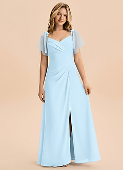 Azazie Indy Junior Sky Blue Sheath Ruched Chiffon Dress image6
