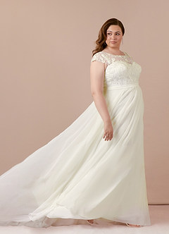 Azazie Brynslee Wedding Dresses Cream A-Line Scoop Sequins Chiffon Dress image13