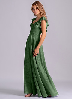 Azazie Leilani Vestidos de damas de honor Vestido de Eucalipto de Devorado Floral de Corte en A con Escote de Corazón image5