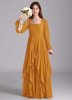 Azazie Clara Junior Vestido de Caramelo de Gasa de Corte en A con Blusón image3