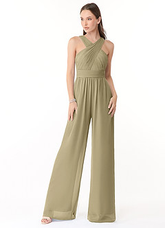 Azazie Berdie Abiti da Damigella Tuta in Chiffon con Scollo Halter Verde Muschio image1