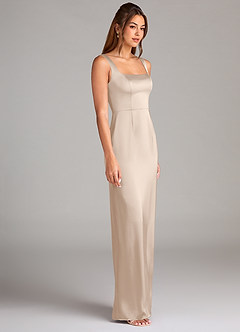 Azazie Flori Bridesmaid Dresses White Alabaster Sheath Side Slit Stretch Satin Dress image3