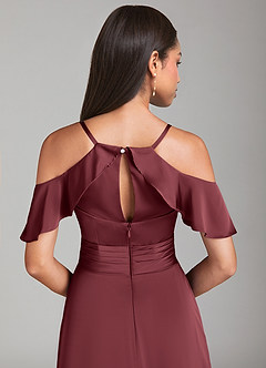 Azazie Dakota Jurken voor bruidsmeisjes Jurk van Stretch Satijn met A-Lijn Off the Shoulder Merlot image6