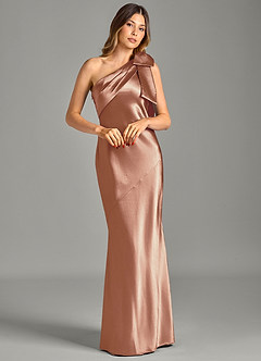 Azazie Yuanna Vestidos de damas de honor Vestido de Bronceador de Satén Metálico de Corte Sirena con Hombro unilateral image3