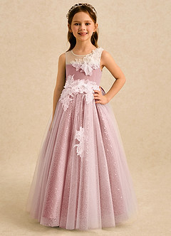 Azazie Addison Robe Demoiselle D'honneur Fillette Robe Princesse en Tulle Sequins Rose Poussiéreuse image4