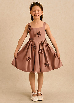 Azazie Lillian vestidos de niña de las flores Vestido Bronceador de Satin Mate de Vestido de princesa con Plisado image3