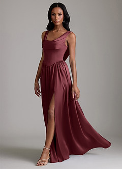 Azazie Novi Bridesmaid Dresses Merlot A-Line with Pockets Stretch Satin Dress image6