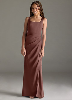 Azazie Mero Junior Espresso Mermaid Pleated Stretch Satin Dress image1