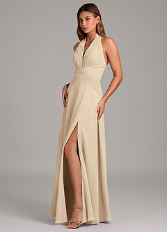 Azazie Elizabeth Bridesmaid Dresses Champagne A-Line Pleated Chiffon Dress image4