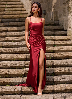 Luminous Red Column Satin Prom Dress image4