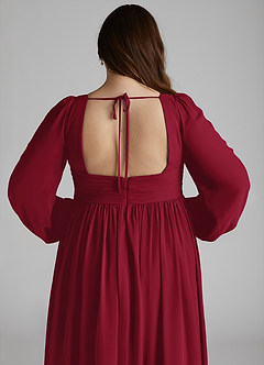 Azazie Norah Bridesmaid Dresses Burgundy A-Line V-Neck Long Sleeve Chiffon Dress image9