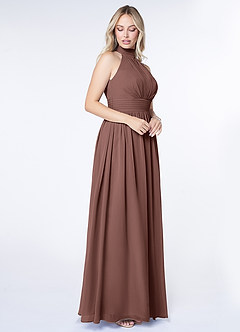 Azazie Iman Bridesmaid Dresses Espresso A-Line A-Line Ruched Chiffon Dress image3
