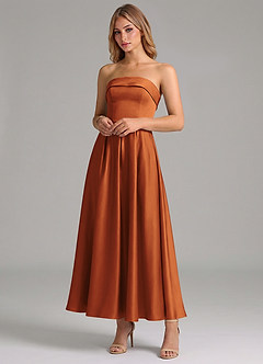 Azazie Lucienne Robes de demoiselle d'honneur Robe Trapèze en Satin extensible Plissée Cannelle image4