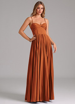 Azazie Tyla Bridesmaid Dresses Cinnamon A-Line Sweetheart Neckline Stretch Satin Dress image3
