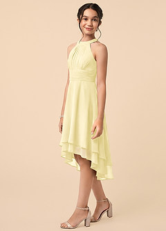 Azazie Linna Junior Lemon Sorbet A-Line Pleated Chiffon Dress image3