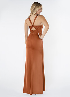 Azazie Mero Bridesmaid Dresses Copper Sheath Pleated Stretch Satin Dress image3