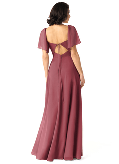 Azazie Chloe Abiti da Damigella Abito A-Line in Chiffon Scollo a Cuore Merlot image2